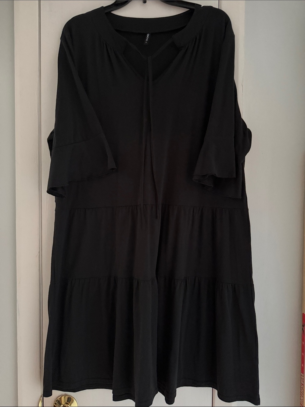 Womens Black Long-Sleeve Tiered Dress
